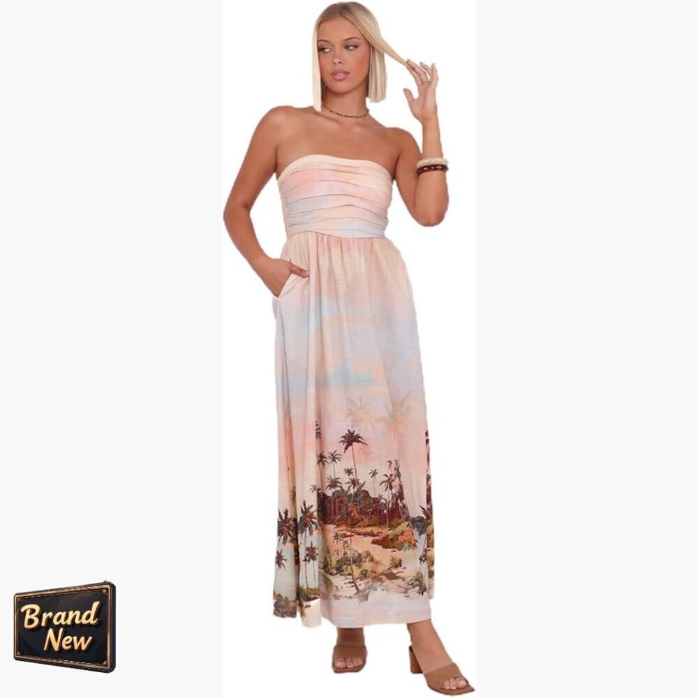 Strapless Midi Dress with Shirred Back Panel Formal Wear